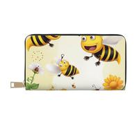 ESASAM Flying Bees Portefeuille long en simili cuir Motif marguerite Miel Élégant Pratique et durable, blanc, Taille unique