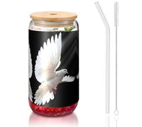 ESASAM Flying Dove Tasse en verre avec paille recouverte de bambou 473 ml, hautement transparente et sans BPA, saine et respectueuse de l'environnement