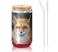ESASAM Fox Tasse en verre avec paille recouverte de bambou 473 ml, hautement transparente et sans BPA, saine et respectueuse de l'environnement