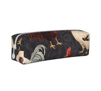 ESASAM French Roosters Trousse à crayons en cuir avec fermeture éclair tridimensionnelle, simple et élégante, tendance et pratique, blanc, Taille unique, Sac à dos d'école