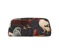 ESASAM French Roosters Trousse à crayons en cuir avec fermeture éclair tridimensionnelle, simple et élégante, tendance et pratique, doré, Taille unique, Sac à dos d'école