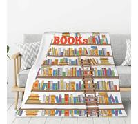 ESASAM Funny Book Shelf Collection And Ladder Couverture en flanelle 320 g, légère et chaude, hypoallergénique
