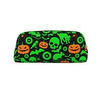 ESASAM Green Ghost Horror Halloween Citrouille Trousse à crayons en cuir avec fermeture éclair tridimensionnelle, simple et élégante, tendance et pratique, doré, Taille unique, Sac à dos d'école