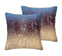 ESASAM Lot de 2 taies d'oreiller imitation lin avec gouttes de pluie sur verre, épaisses et élégantes, vous offrant la relaxation la plus paisible