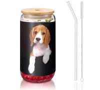 ESASAM Ovely Pet Dog Beagle Tasse en verre avec paille recouverte de bambou 473 ml Hautement transparente et sans BPA, saine et respectueuse de l'environnement