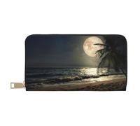 ESASAM Palmier tropical plage pleine lune étoilée long portefeuille en simili cuir, élégant, pratique et durable, blanc, Taille unique