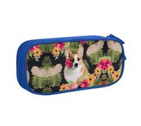 ESASAM Pencase en tissu Oxford avec imprimé fleurs tropicales et corgi pour l'école, le bureau et les voyages, bleu, Taille unique, Sac à dos enfant