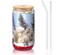 ESASAM Polar Bear Tasse en verre avec paille recouverte de bambou, hautement transparente et sans BPA, saine et respectueuse de l'environnement 473 ml