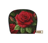 ESASAM Red Rose 2 Sac à cartes en cuir imprimé élégant Sac à cartes Coquillage en cuir - Petit, pratique et imperméable, blanc, Taille unique