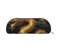 ESASAM Sac de rangement semi-circulaire en cuir avec fond noir motif dragon jaune, forme semi-circulaire, simple et tendance, Argenté., Taille unique, Sac à dos d'école
