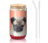 ESASAM Sad Dog Tasse en verre avec paille recouverte de bambou 473 ml, hautement transparente et sans BPA, saine et respectueuse de l'environnement
