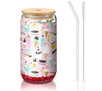 ESASAM Sweet Ice Cream Tasse en verre avec paille recouverte de bambou 473,6 g, hautement transparente et sans BPA, saine et respectueuse de l'environnement