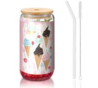 ESASAM Sweet Ice Cream Tasse en verre avec paille recouverte de bambou 473,6 g, hautement transparente et sans BPA, saine et respectueuse de l'environnement