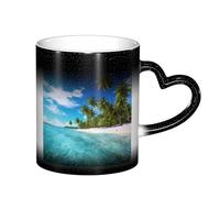 ESASAM Tasse à changement de couleur avec île et plage de sable et palmier, ciel étoilé, ajoutant une touche de magie à votre vie quotidienne