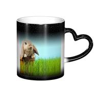 ESASAM Tasse à changement de couleur avec motif de lapin sur herbe verte et ciel étoilé, ajoutant une touche de magie à votre vie quotidienne