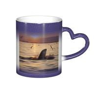 ESASAM Tasse à changement de couleur avec motif d'épaulard sous le coucher du soleil et ciel étoilé, ajoutant une touche de magie à votre vie quotidienne
