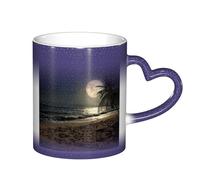 ESASAM Tasse à changement de couleur avec palmier tropical, pleine lune, nuit étoilée, ciel étoilé, ajoutant une touche de magie à votre vie quotidienne