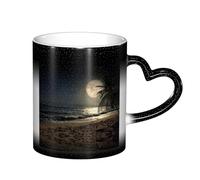 ESASAM Tasse à changement de couleur avec palmier tropical, pleine lune, nuit étoilée, ciel étoilé, ajoutant une touche de magie à votre vie quotidienne