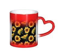 ESASAM Tasse à changement de couleur noire et jaune avec tournesol, fleurs en fleurs, plantes, ciel étoilé, ajoutant une touche de magie à votre vie quotidienne