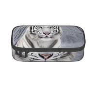 ESASAM Trousse à crayons avec imprimé tigre blanc dans la neige, spacieuse en tissu Oxford avec plusieurs compartiments, Noir , Taille unique, Sac à dos enfant