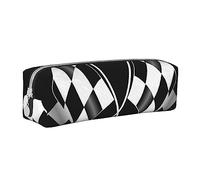 ESASAM Trousse à crayons en cuir simple et élégante avec motif drapeau à carreaux et blanc - Organiseur de papeterie et rangement de voyage, trousse à crayons, trousse à crayons, pochette à fermeture