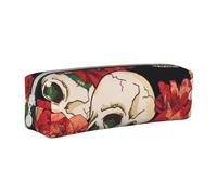 ESASAM Trousse à crayons en cuir simple et élégante avec motif tête de mort - Organiseur de papeterie et rangement de voyage, trousse à crayons, pochette à fermeture éclair, trousse à stylos,