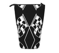 ESASAM Trousse à crayons noire et blanche avec motif drapeau à carreaux avec un design rétractable, polyvalente et durable, Noir , Taille unique, Cartable