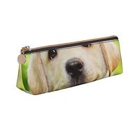 ESASAM Trousse à crayons triangulaire en cuir avec motif labrador chiot drôle, légère et mignonne, avec grande capacité, blanc, Taille unique, Sac à dos d'école