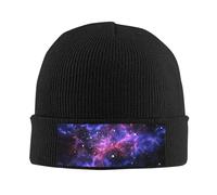 ESASAM Universe Galaxy Star Space Bonnet tricoté - Bonnet en tricot acrylique avec texture côtelée - Chapeau d'hiver confortable en tricot bonnet chaud isolé chapeau d'extérieur Bonnet souple, Noir ,