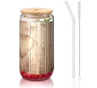 ESASAM Wood Heart Tasse en verre de paille recouverte de bambou 473 ml, hautement transparente et sans BPA, saine et respectueuse de l'environnement