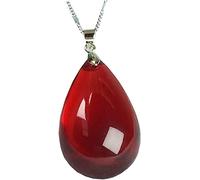 ESBANT Collier Pendentif en Ambre Rouge Sang Naturel, Bijoux Pendentif en Pierre d'ambre for Femmes Dame Hommes Perles de Cristal 35x20mm Pierre précieuse Goutte d'eau, chaînes en Argent