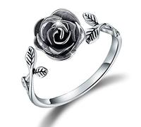 Esberry Bague en argent sterling S925 en forme de rose 3D, bague ouverte à taille réglable pour femme et fille, Argent sterling, Zircone cubique