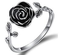 Esberry Bague ouverte en argent sterling S925 en forme de rose 3D réglable pour femmes et filles, Argent sterling, Zircone cubique