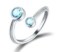 Esberry✦Cadeau Noel Femme✦Bijoux Femme, bagues de naissance en argent sterling 925 Bagues réglables Mois de naissance Bagues ouvertes Cadeaux pour fille de 12/13/14/15 ans.(March-Aquamarine)
