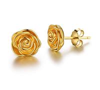 Esberry✦Cadeau Noel Femme✦Bijoux Femme, Boucles d'oreilles en argent sterling 925 avec placage en or 18 carats Boucles d'oreilles en fleurs Cadeaux de bijoux pour femmes et filles. (Yellow Gold)