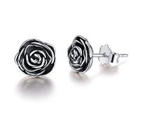 Esberry✦Cadeau Noel Femme✦Bijoux Femme, Boucles d'oreilles en argent sterling 925 avec placage en or 18 carats Boucles d'oreilles en fleurs Cadeaux de bijoux pour femmes et filles. (Antique Silver)