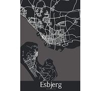 Esbjerg: Journal de Voyage | 120 pages lignées | Cadeau parfait pour les amoureux de voyages | Format 15,2 x 22,9 cm | Carte Noir et Blanc | Esbjerg Danemark