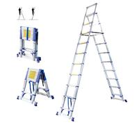 Escabeau 11 marches telescopique EXTENDACT11, Echelle telescopique 3.2m+2.9m, escabeau pliable, Stabilisateur, H max travail 4.7m, Garantie 5 ans