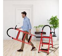 Escabeau 3 Marches, Escabeaux Pliant avec Marchepied Antidérapant et Large, Petit Marche Pied avec Poignée, Escabeaux en Acier Robuste, Léger et Portable-104 x 57 x 41,5 cm - 3 marches (Rouge)