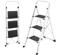 Escabeau 3 Marches Pliable, Escabeau Fait En Acier Alliage, Marches Antidérapantes, Épaisseur Pliée 4,5Cm, Charge 150Kg, Sans Montage ¿ Pour Cuisine, Garage & Bureau