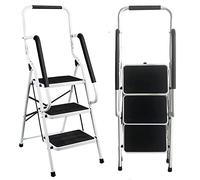 Escabeau 3 Marches Pliant avec Sécurité Rail de Support Acier Escabeau Pliable 3 Marches Échelle pour Cuisine Bureau Utilisation