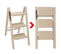 Escabeau 3 Marches - TOKIUS Échelle pliante avec Marchepied Antidérapan - Escabeau en Aluminium Robuste, Léger et Portable, Beige