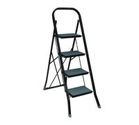 5five - Escabeau Pliable Acier 4 Marches Noir Bleu Système de Verrouillage Sécurité Surface et Pieds Antidérapants Stabilité Charge Max 150kg