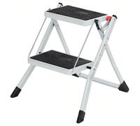 Escabeau à 2 Marches, Marche-Pieds Pliable, Largeur de Marche 20 cm, Caoutchouc Antidérapant, avec Poignée, Charge 150 kg, en Acier, Blanc et Noir [Le plus important chez un escabeau ?] La stabilité !
