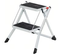 Escabeau à 2 Marches, Marche-Pieds Pliable, Largeur de marche 20 cm, Caoutchouc Antidérapant, Charge 150 Kg, en acier, Blanc et Noir