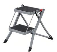 Escabeau à 2 marches, Marche-pieds pliable, largeur de marche 20 cm, caoutchouc antidérapant, charge 150 Kg, Gris et Noir
