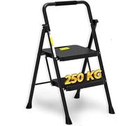 Escabeau à 2 Marches, Tabouret Pliant avec Large Pédale Antidérapante, Échelle Stable en Acier, Poignée Confortable, Tabouret Escabeau en Acier Léger et Portable, Noir