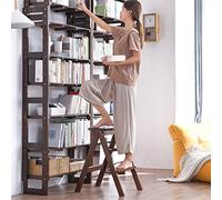 Escabeau à 3 marches pliable Bibliothèque Escabeaux Chaise à échelle, échelle en bois Escabeau de sécurité Chaise d'escalier de cuisine Outil à domicile Hauteur 63 cm Max. 200kg marron