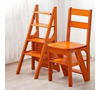 Escabeau Bois À 4 Marches, Chaise de Bibliothèque Pliante en Bois 3 en 1, Tabouret de Petit-déjeuner, Support For Plantes, Étagère de Rangement for la Maison, la Cuisine, le Bureau, la Salle de Classe