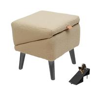 Escabeau Convertible 2 en 1 en Bois pour Chien, Rampe Pliante pour Lit, Rampe Ottomane Transformable, Escalier Pliable Antidérapant pour Canapé, pour Chiens Et Chats Blessés(Kaki,Plush)